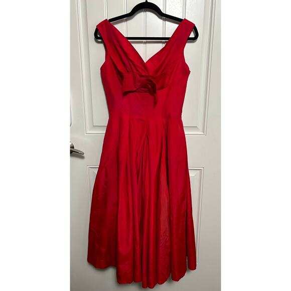 1950s Jonny Herbert Couture Red Taffeta Party Dress XS Rockabilly Pin Up Vtg - Picture 3 of 16